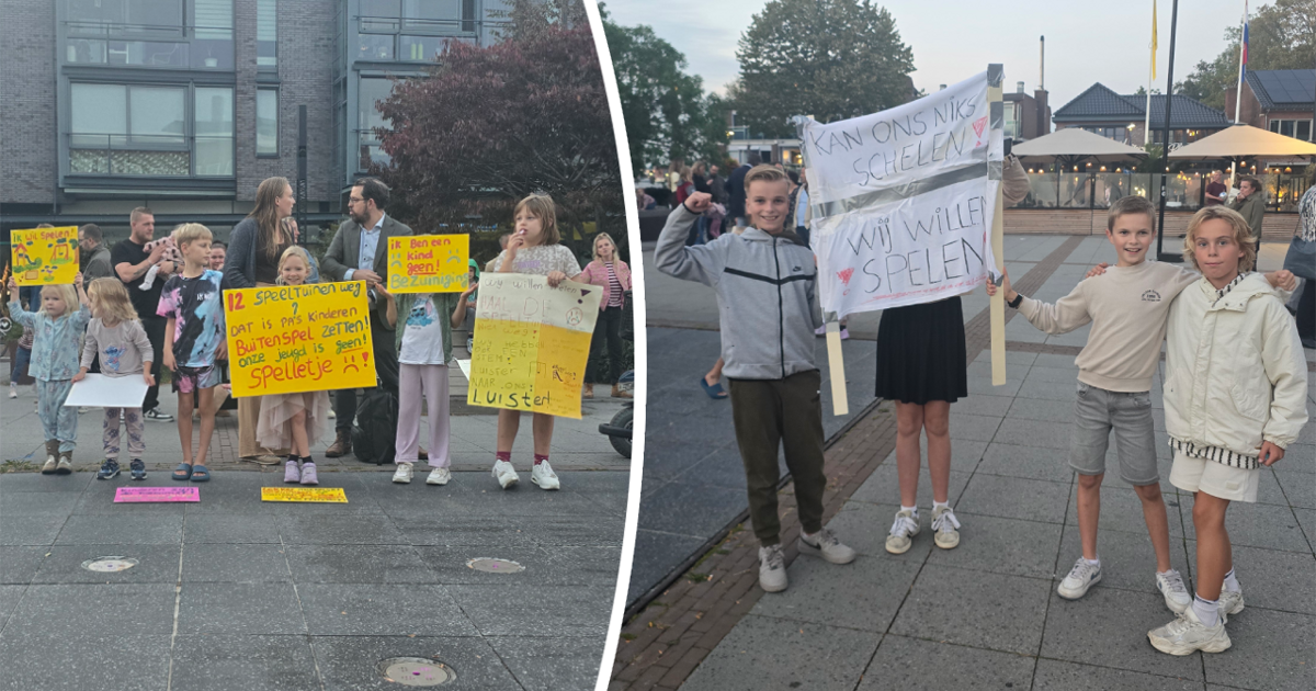 Groot kinderprotest bij gemeentehuis: ‘Speeltuinen moeten gewoon blijven’